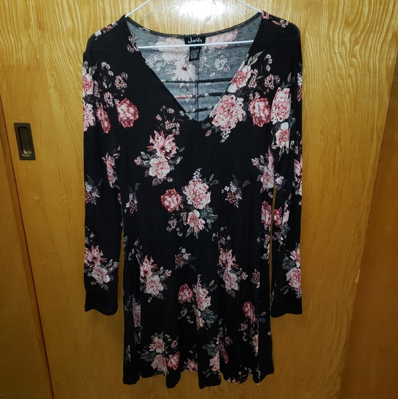 🌵Black/Floral Long Sleeve Mini Dress - Picture 1 of 2